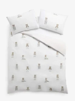 Next 2 Pack White/Natural Bertie Bear Reversible Duvet Cover and Pillowcase Set Sale
