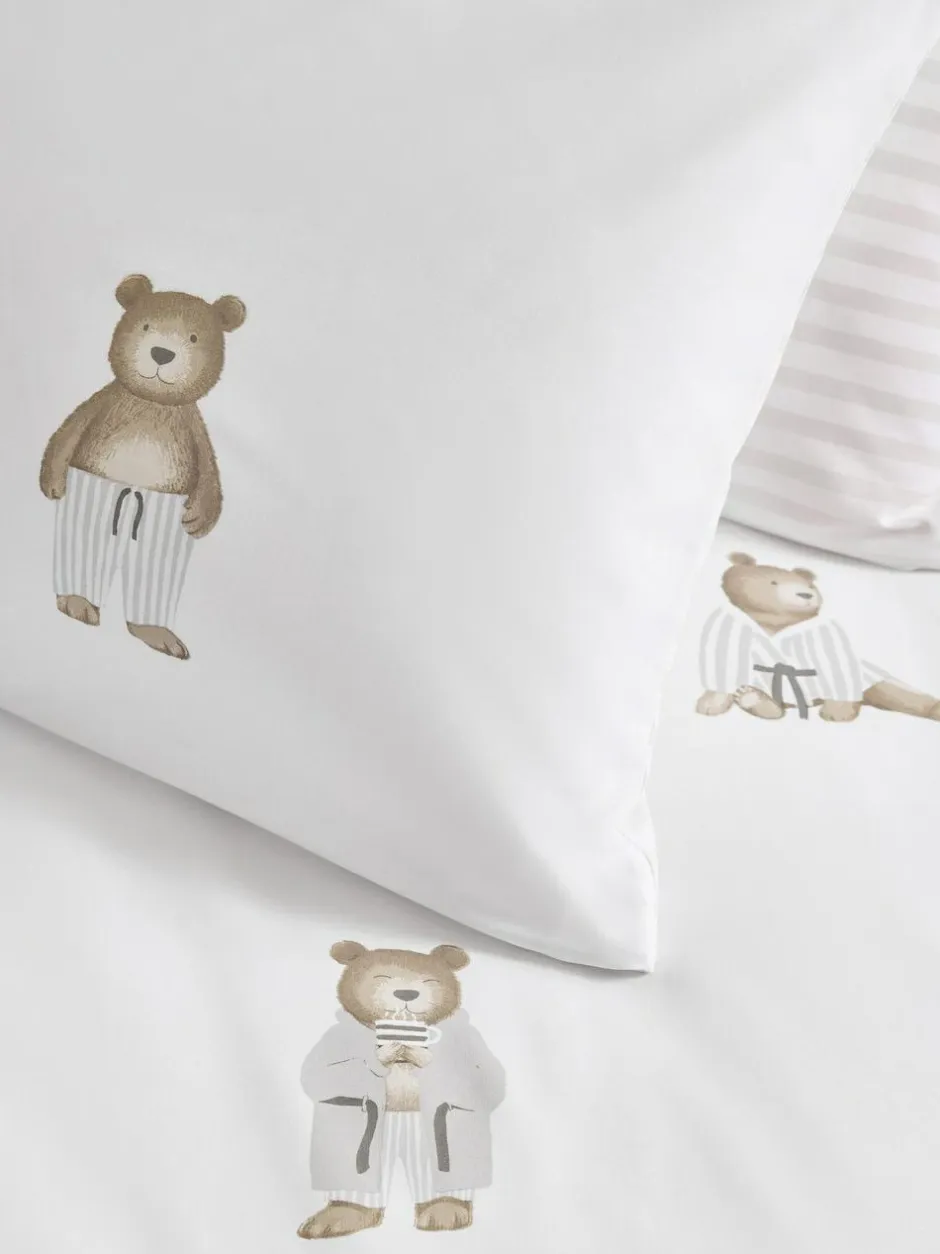 Next 2 Pack White/Natural Bertie Bear Reversible Duvet Cover and Pillowcase Set Sale