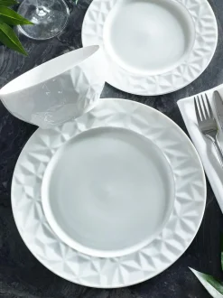 Next 12 Piece White Mode Embossed Dinner Set Best