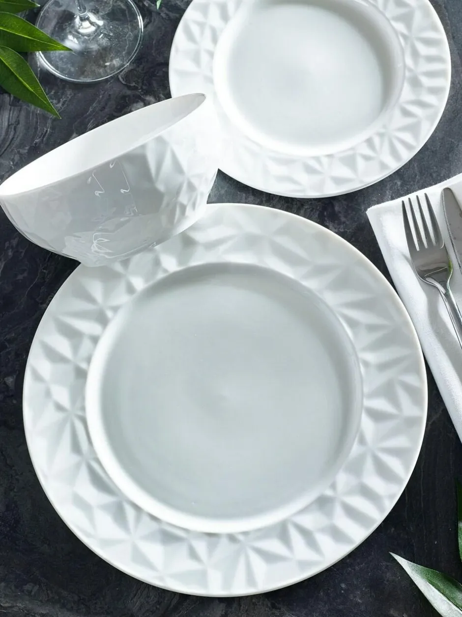 Next 12 Piece White Mode Embossed Dinner Set Best