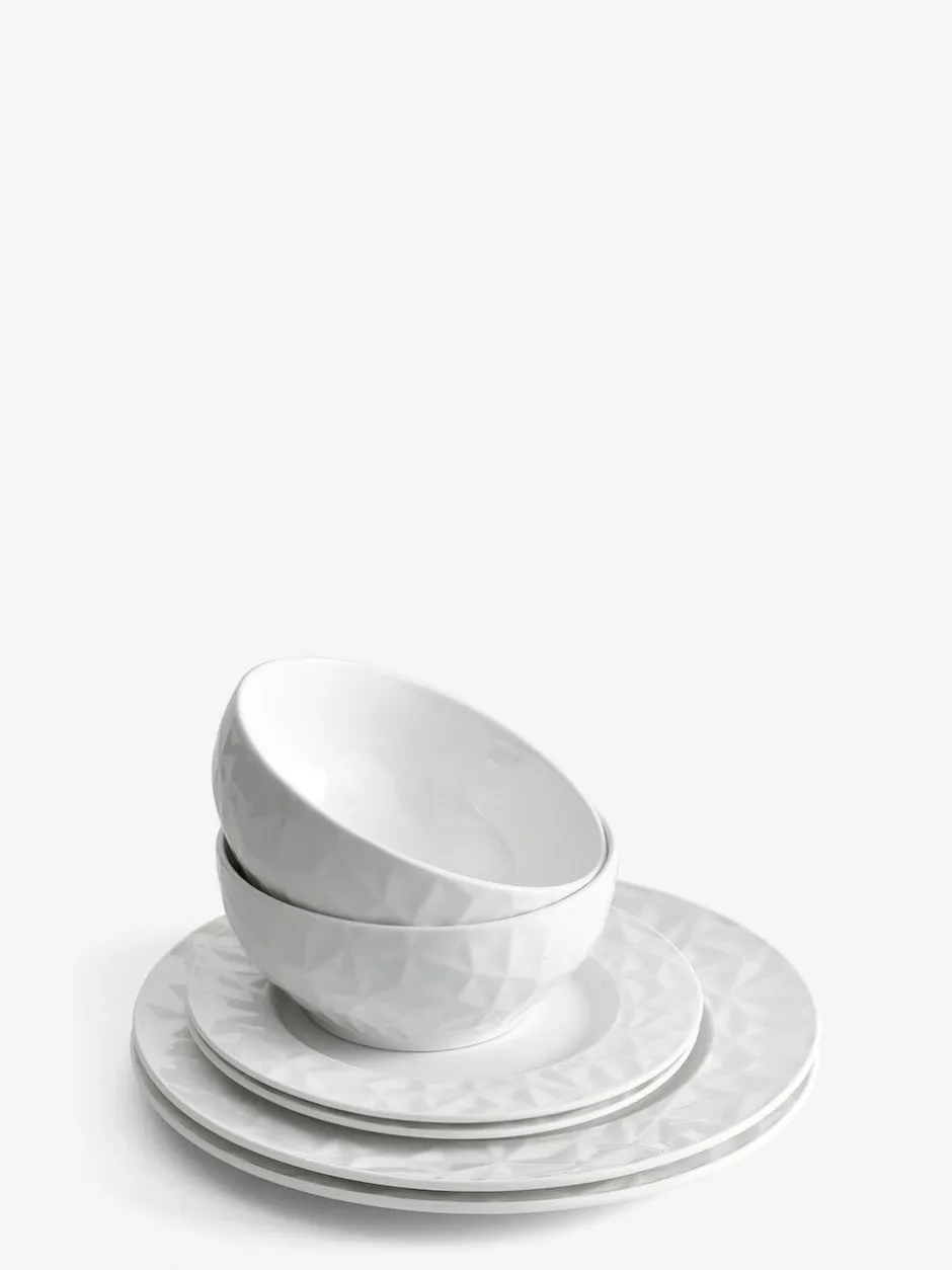 Next 12 Piece White Mode Embossed Dinner Set Best
