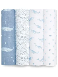 Aden + Anais Cotton Muslin Blankets 4 Pack Blue Hot