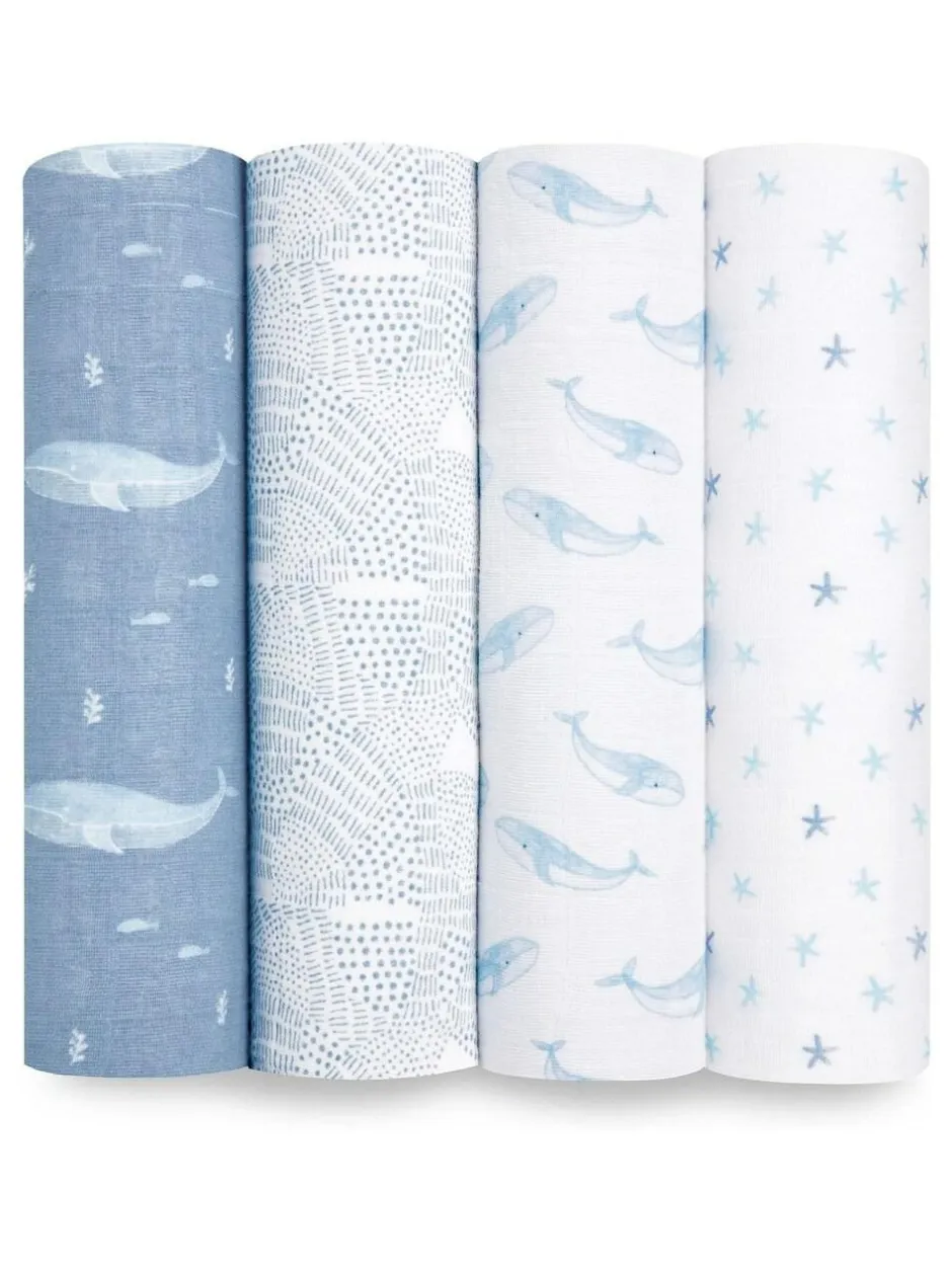 Aden + Anais Cotton Muslin Blankets 4 Pack Blue Hot