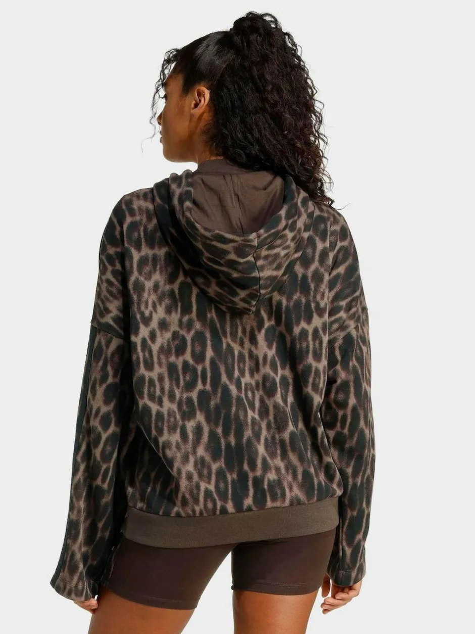 adidas Animal Seasonal Essentials Leopard Print French Terry Hoodie With 3-Stripes New