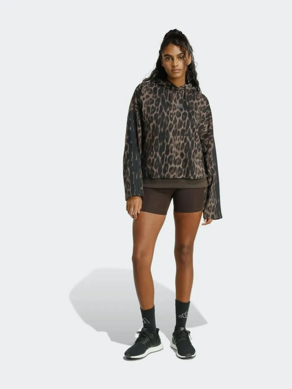 adidas Animal Seasonal Essentials Leopard Print French Terry Hoodie With 3-Stripes New