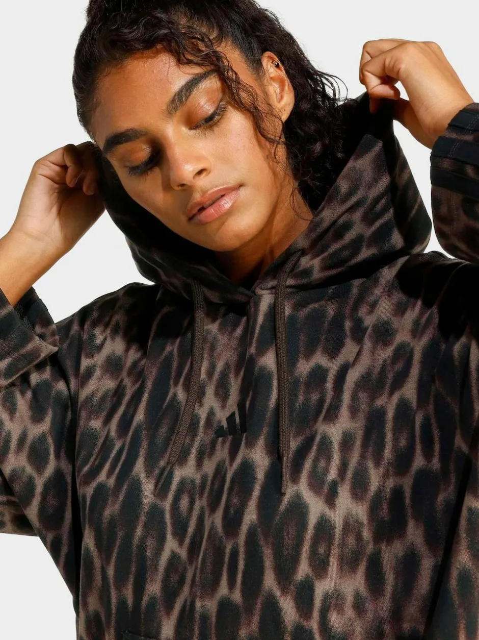 adidas Animal Seasonal Essentials Leopard Print French Terry Hoodie With 3-Stripes New