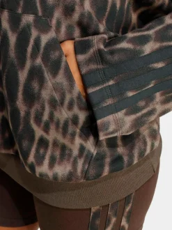 adidas Animal Seasonal Essentials Leopard Print French Terry Hoodie With 3-Stripes New