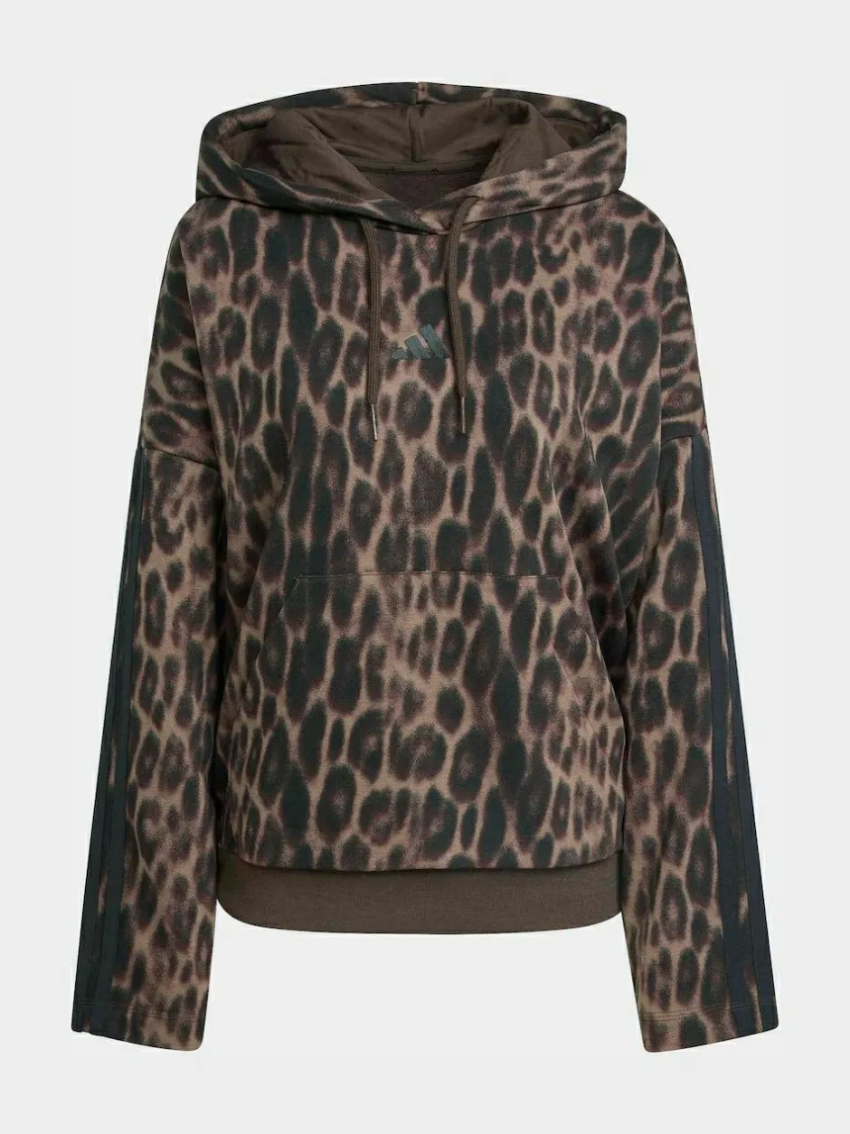 adidas Animal Seasonal Essentials Leopard Print French Terry Hoodie With 3-Stripes New