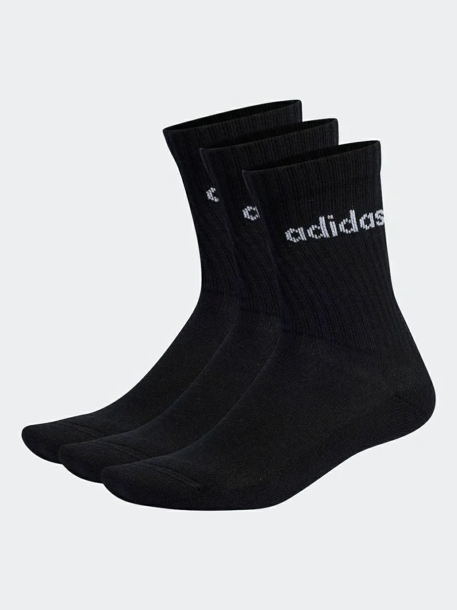 adidas Black Linear Crew Cushioned Socks 3 Pack Best