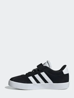 adidas Black VL Court 3.0 Hook and Loop Kids Trainers New