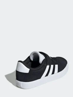 adidas Black VL Court 3.0 Hook and Loop Kids Trainers New