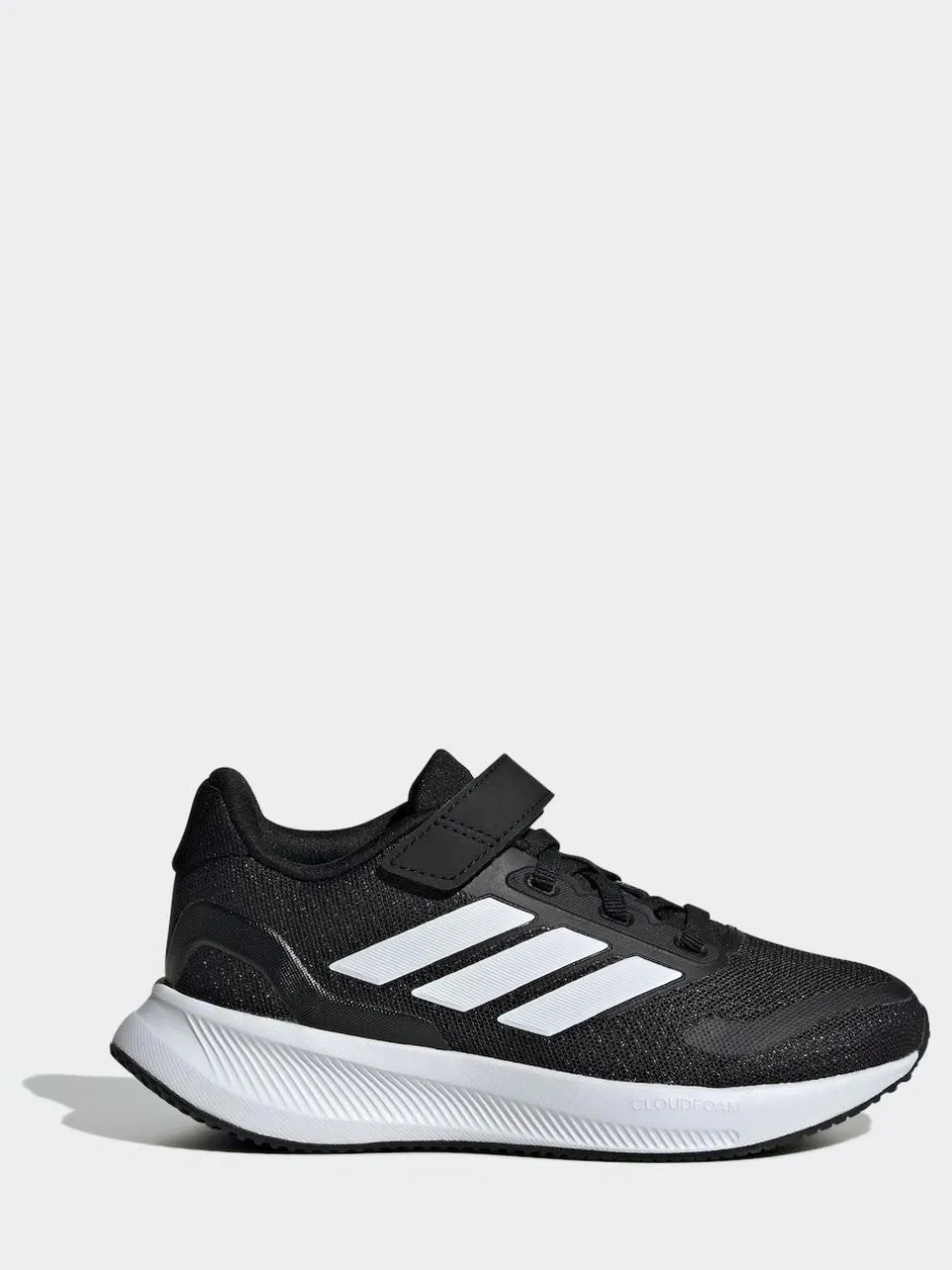 adidas Black/White Runfalcon 5 Elastic Lace Running Kids Trainers Hot