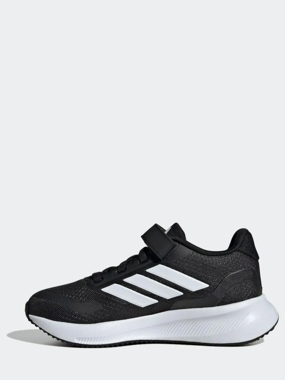 adidas Black/White Runfalcon 5 Elastic Lace Running Kids Trainers Hot
