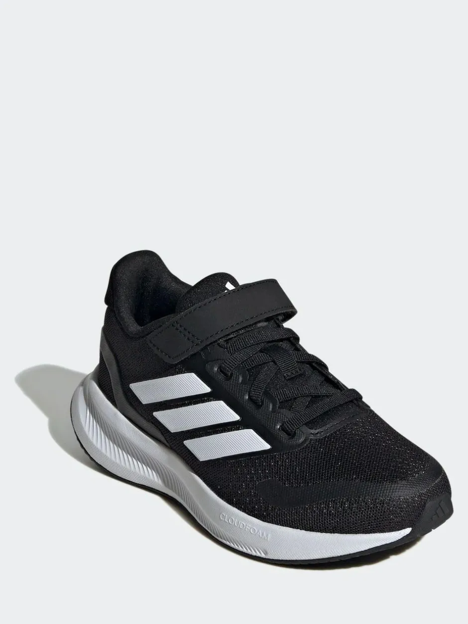 adidas Black/White Runfalcon 5 Elastic Lace Running Kids Trainers Hot