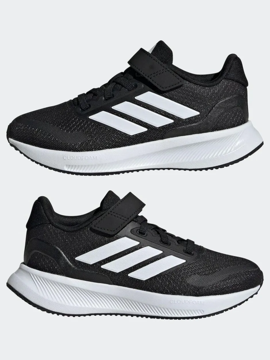 adidas Black/White Runfalcon 5 Elastic Lace Running Kids Trainers Hot