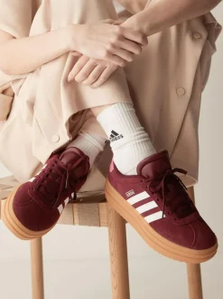 adidas Burgundy Red VL Court Bold Lace Junior Trainers New