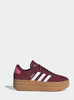 adidas Burgundy Red VL Court Bold Lace Junior Trainers New