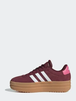 adidas Burgundy Red VL Court Bold Lace Junior Trainers New
