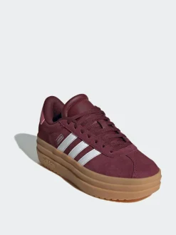 adidas Burgundy Red VL Court Bold Lace Junior Trainers New