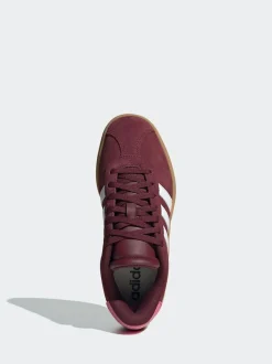 adidas Burgundy Red VL Court Bold Lace Junior Trainers New
