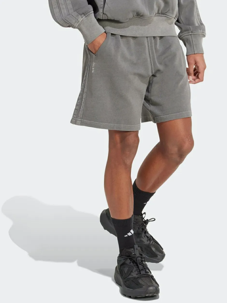 adidas All SZN French Terry Washed 100% Cotton 8 Inch Shorts Grey Clearance