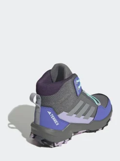 adidas Grey/Blue/Purple Terrex Ax4r Mid Hiking Kids Boots New