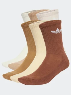 adidas Originals Brown Light Trefoil Crew Socks 6 Pack Clearance