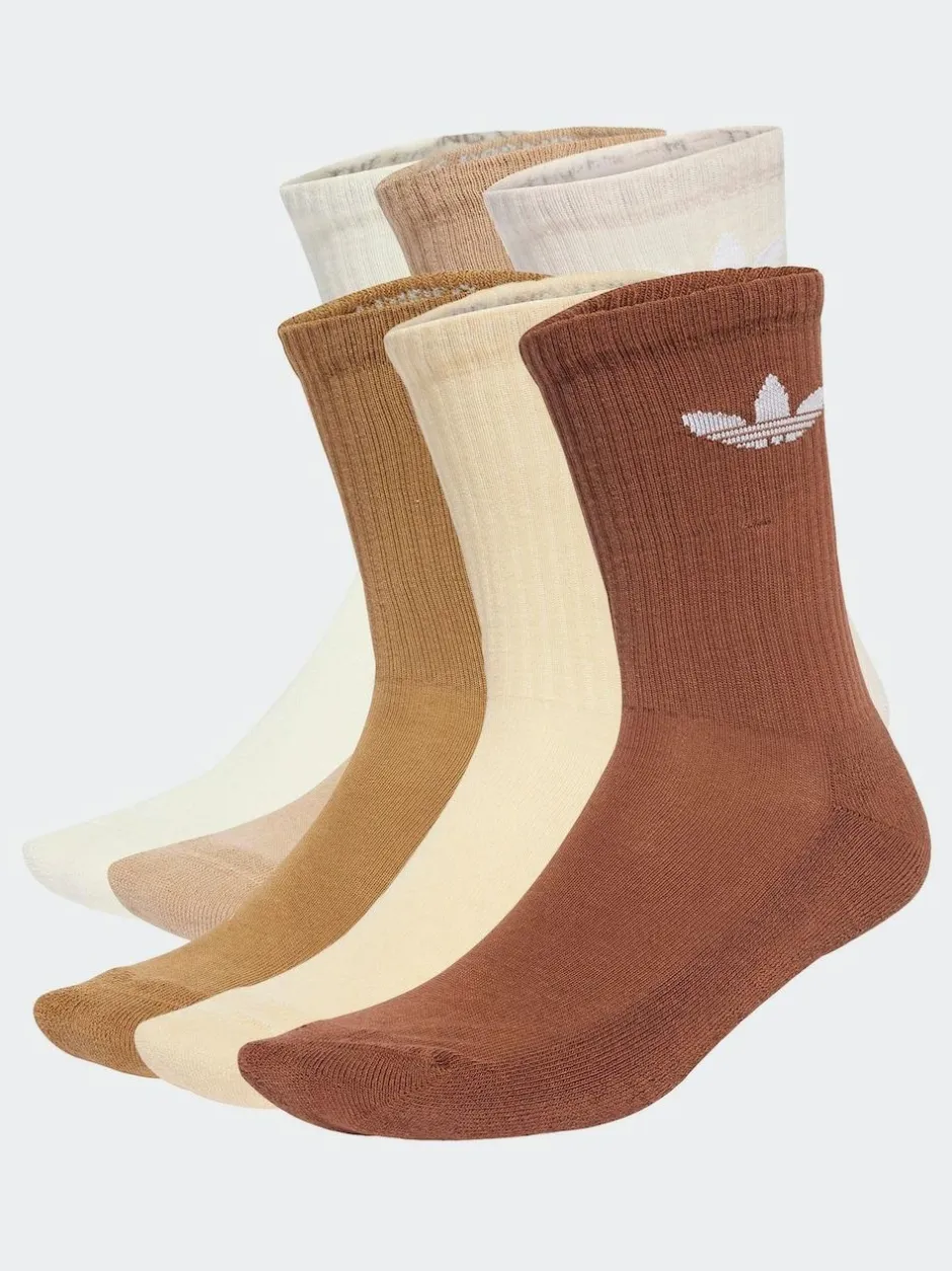 adidas Originals Brown Light Trefoil Crew Socks 6 Pack Clearance