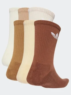adidas Originals Brown Light Trefoil Crew Socks 6 Pack Clearance