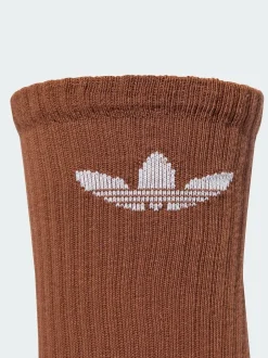 adidas Originals Brown Light Trefoil Crew Socks 6 Pack Clearance