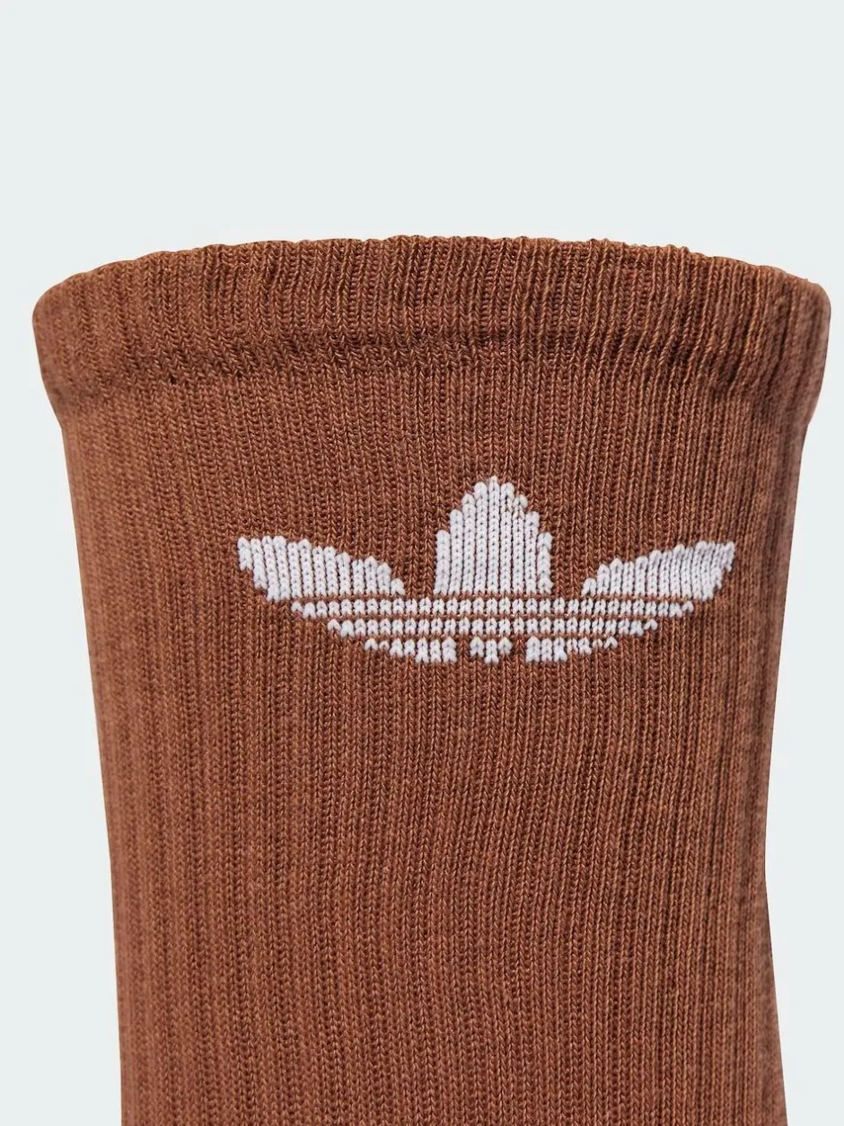 adidas Originals Brown Light Trefoil Crew Socks 6 Pack Clearance