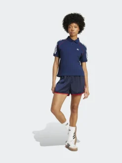 adidas originals Navy/Red 3 Stripe Satin Sprinter Shorts Clearance