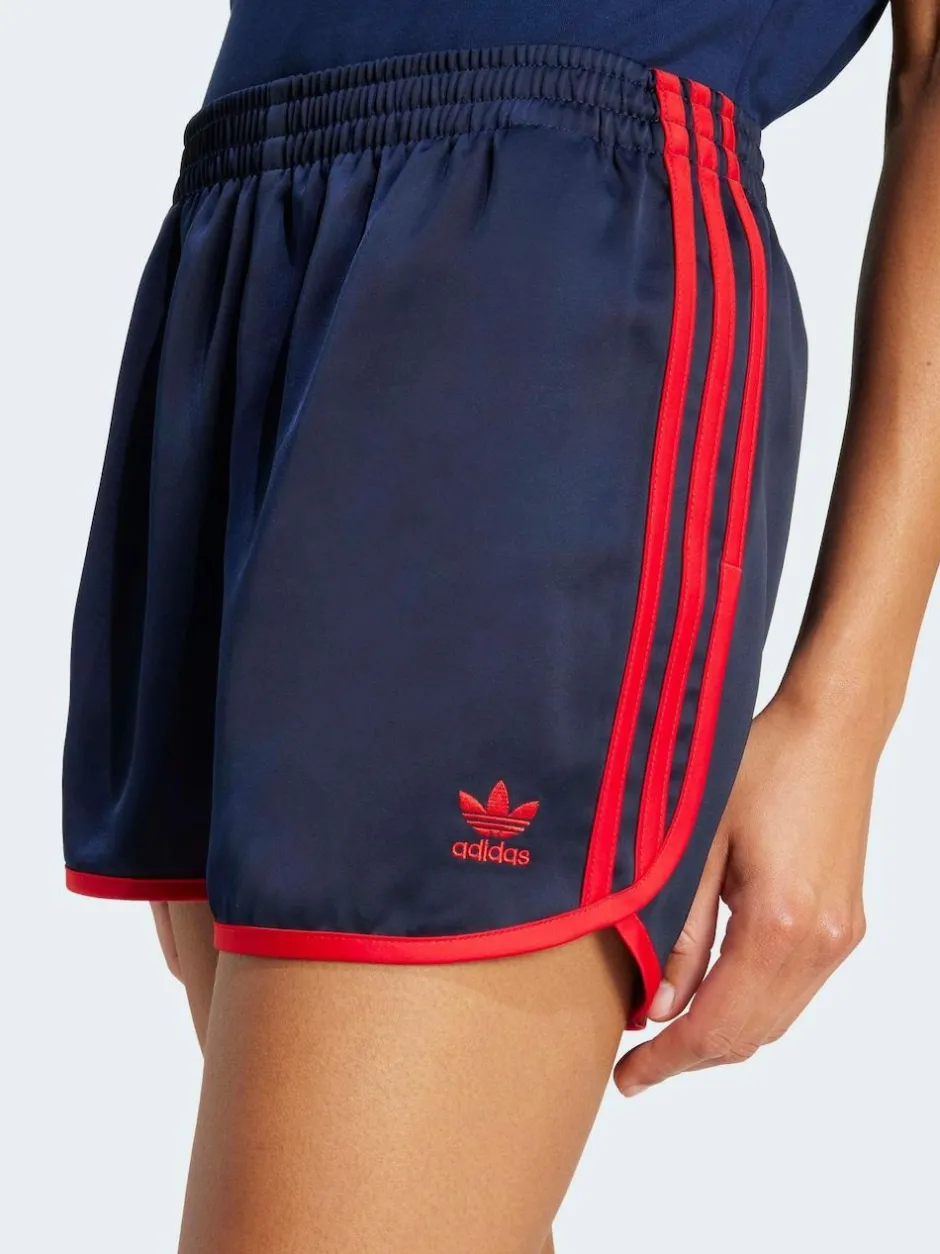 adidas originals Navy/Red 3 Stripe Satin Sprinter Shorts Clearance