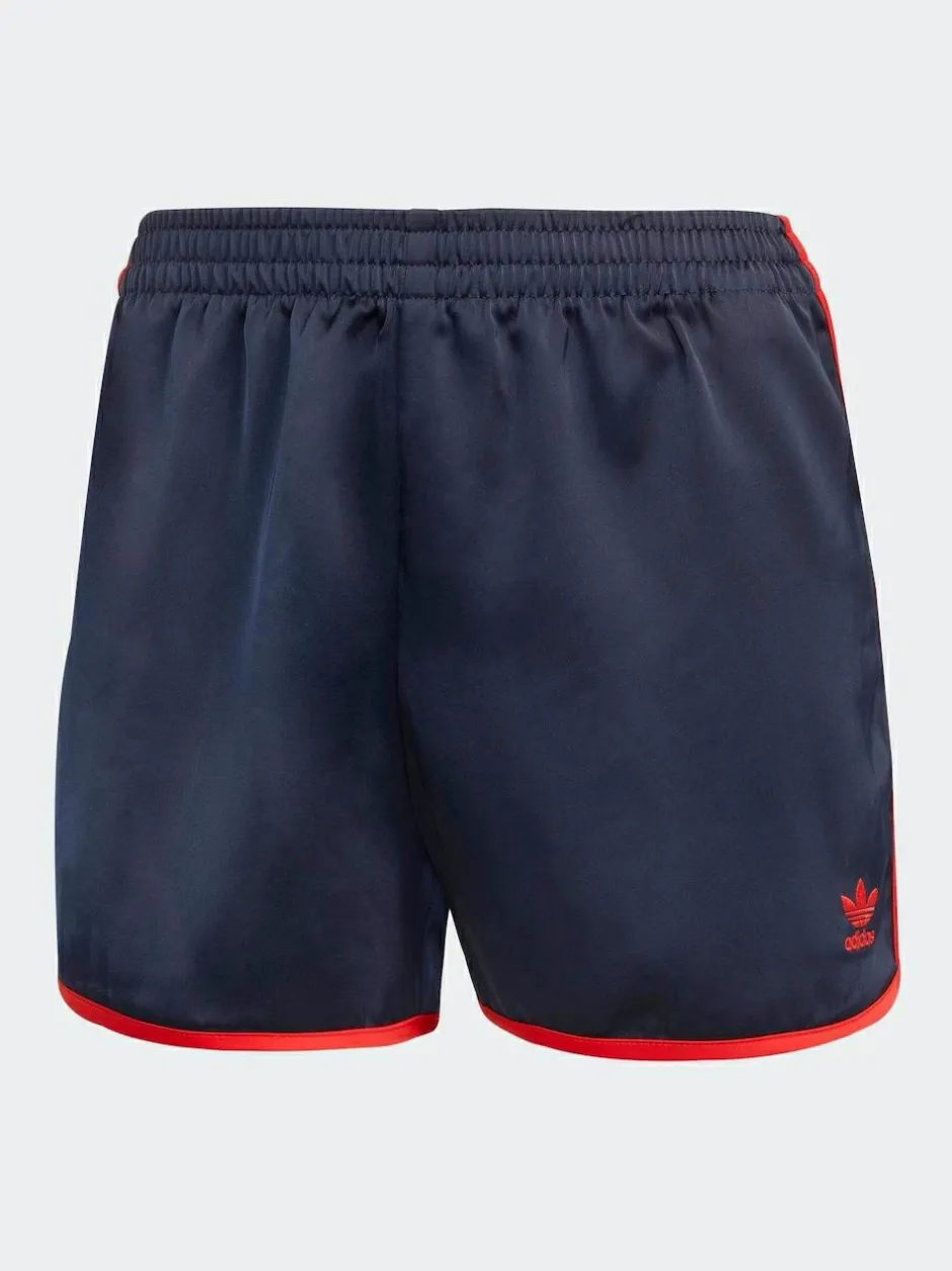 adidas originals Navy/Red 3 Stripe Satin Sprinter Shorts Clearance