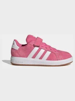 adidas Pink Grand Court 00s Suede Elastic Lace Kids Trainers Clearance