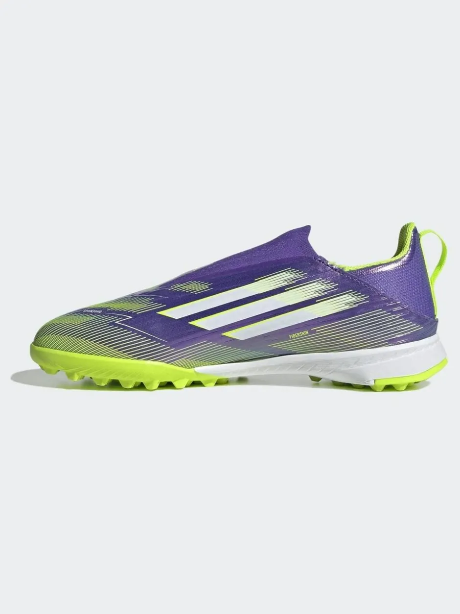 adidas Purple/Lime Kids F50 League Laceless Turf Boots Outlet