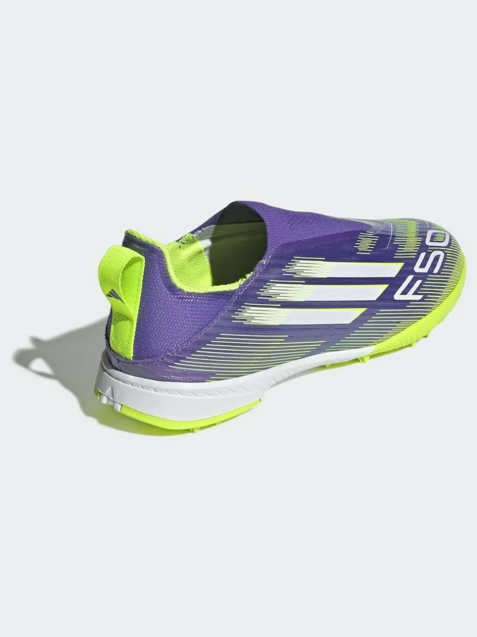 adidas Purple/Lime Kids F50 League Laceless Turf Boots Outlet