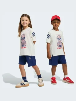 adidas White Marvel Spider-Man Little Kids Top and Short Set New