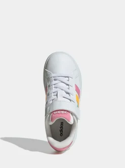 adidas White/Multi Grand Court 3.0 Elastic Lace Kids Trainers Outlet