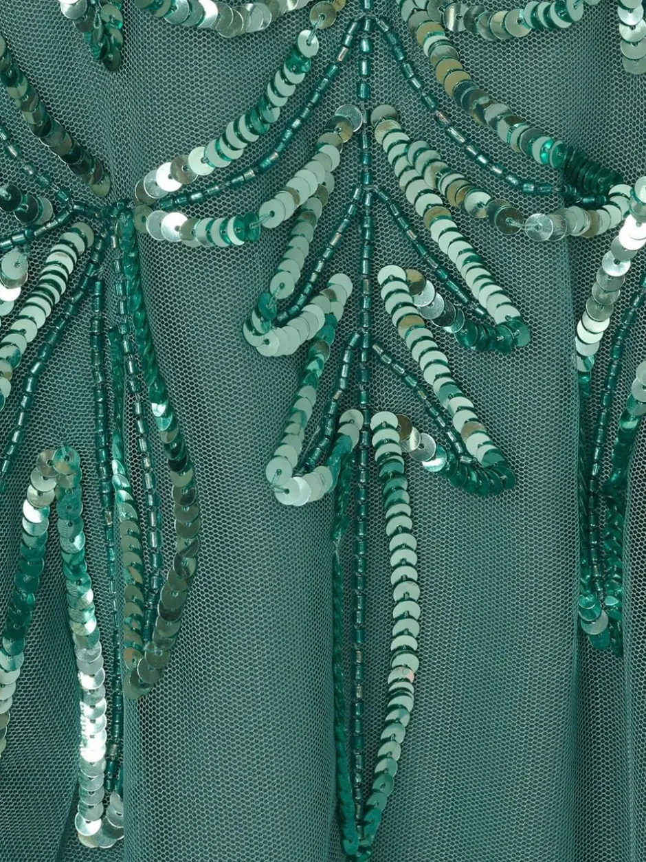 Adrianna Papell Green Studio Beaded Mesh Long Dress New