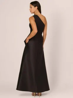 Adrianna Papell Studio One Shoulder Mikado Black Gown Hot