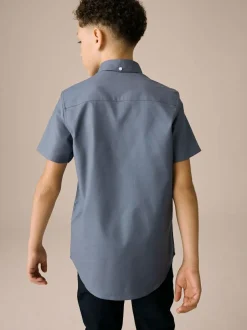 Next Airforce Blue Logo Short Sleeve Cotton Rich Oxford Shirt (3-16yrs) New