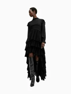 All Saints AllSaints Cavarly Ls Maxi Dress Black New