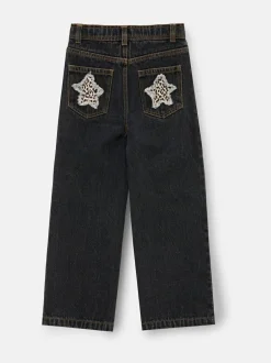 Angel & Rocket Black Piper Leopard Print Star Applique Wide Leg Jeans Hot
