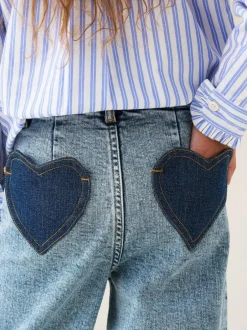 Angel & Rocket Blue Brooke Wide Leg Heart Print Pocket Jeans Best
