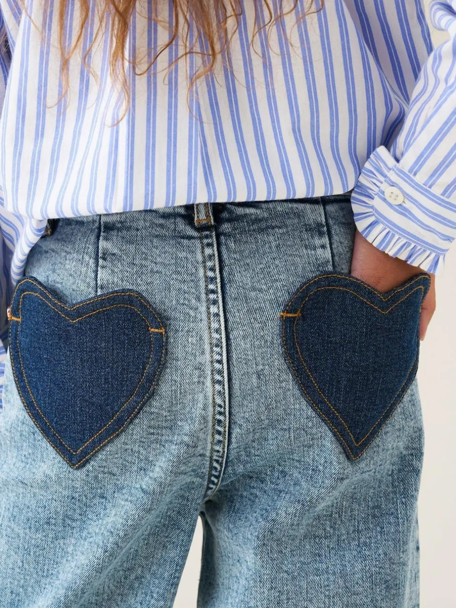 Angel & Rocket Blue Brooke Wide Leg Heart Print Pocket Jeans Best
