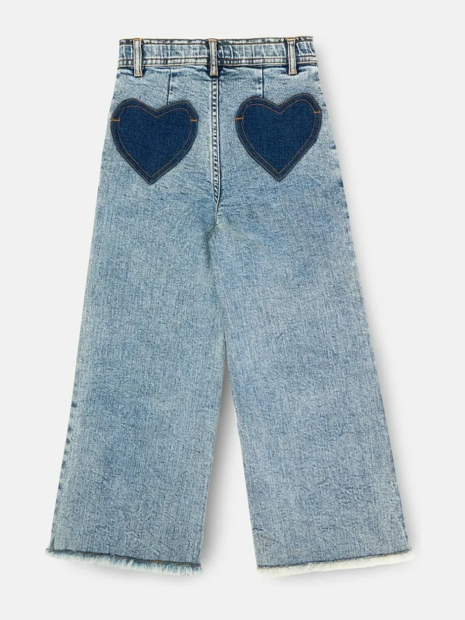Angel & Rocket Blue Brooke Wide Leg Heart Print Pocket Jeans Best