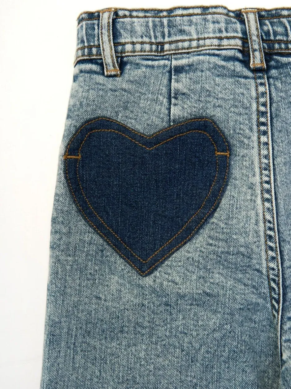 Angel & Rocket Blue Brooke Wide Leg Heart Print Pocket Jeans Best