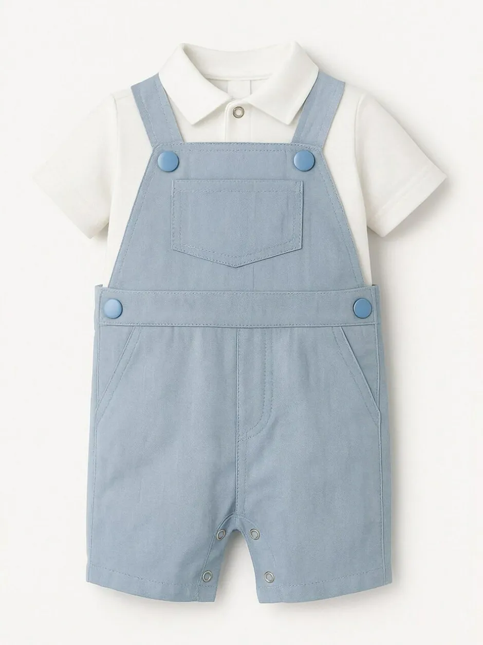 Angel & Rocket Blue Jaxson Dungaree Shorts Set Clearance