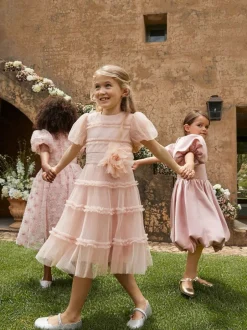 Angel & Rocket Pink Clara Pleated Mesh Corsage Dress